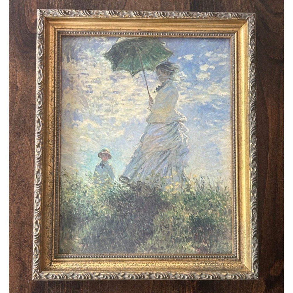 Vtg Claude Monet Woman with a Parasol Art Print Gold Ornate Frame French Classic